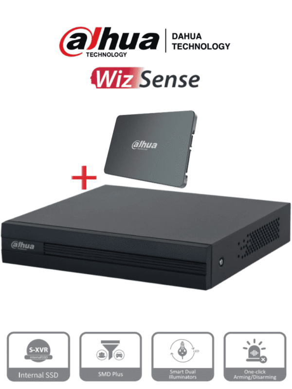 DVR de 4 canales 1080p Lite/ Con disco SSD de 512GB Especial para Videovigilancia/ S-XVR Series/ WizSense/ H.265+/ 4 canales con SMD Plus
