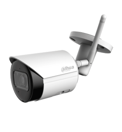 DAHUA IPC-HFW1430DS-SAW - Camara IP Bullet Wifi de 4 Megapixeles/ Lente de 2.8mm/ 90 Grados de Apertura/ H.265+/ IR de 30 Metros/ Microfono Integrado/ Ranura para MicroSD/ Metalica/ IP67/ DWDR/ Videoanaliticos con SMD/