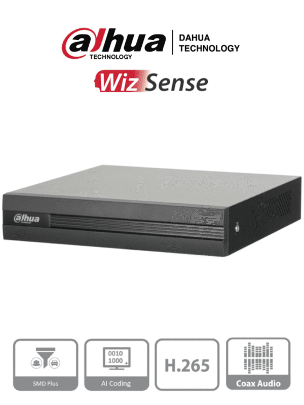 DVR de 8 canales 5MP Lite con WizSense y H.265+. Soporta 8 canales + 4 IP, o hasta 12 canales IP. Con SMD Plus y búsqueda inteligente de humanos y vehículos. 1 puerto SATA de hasta 16TB